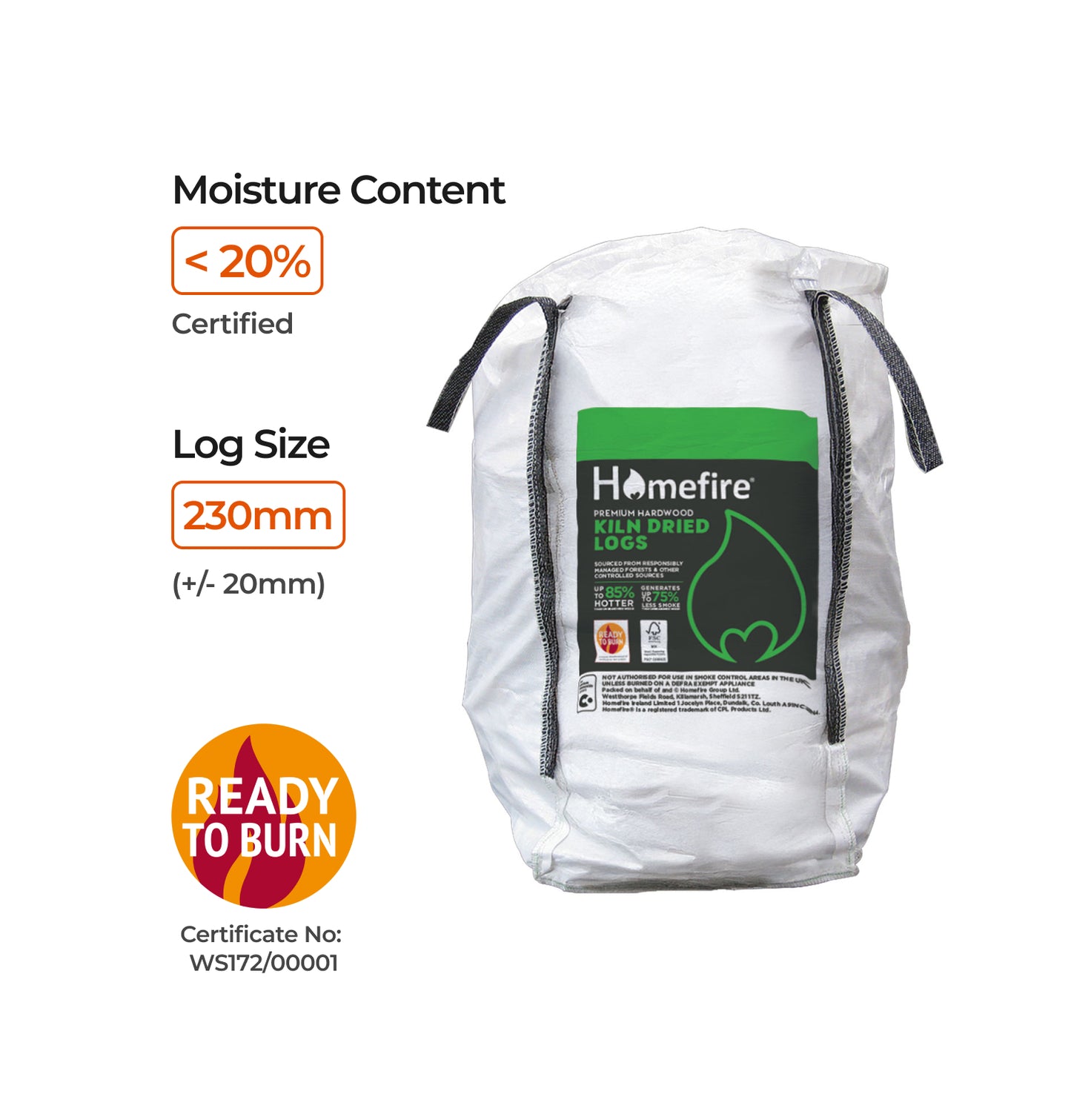 Homefire Kiln Dried Hardwood Logs - Bulk Bag (0.6m3)