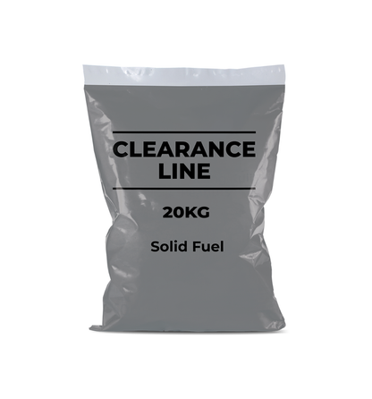 Bag of solid fuel labeled 'Clearance Line' with weight '20KG' on a white background